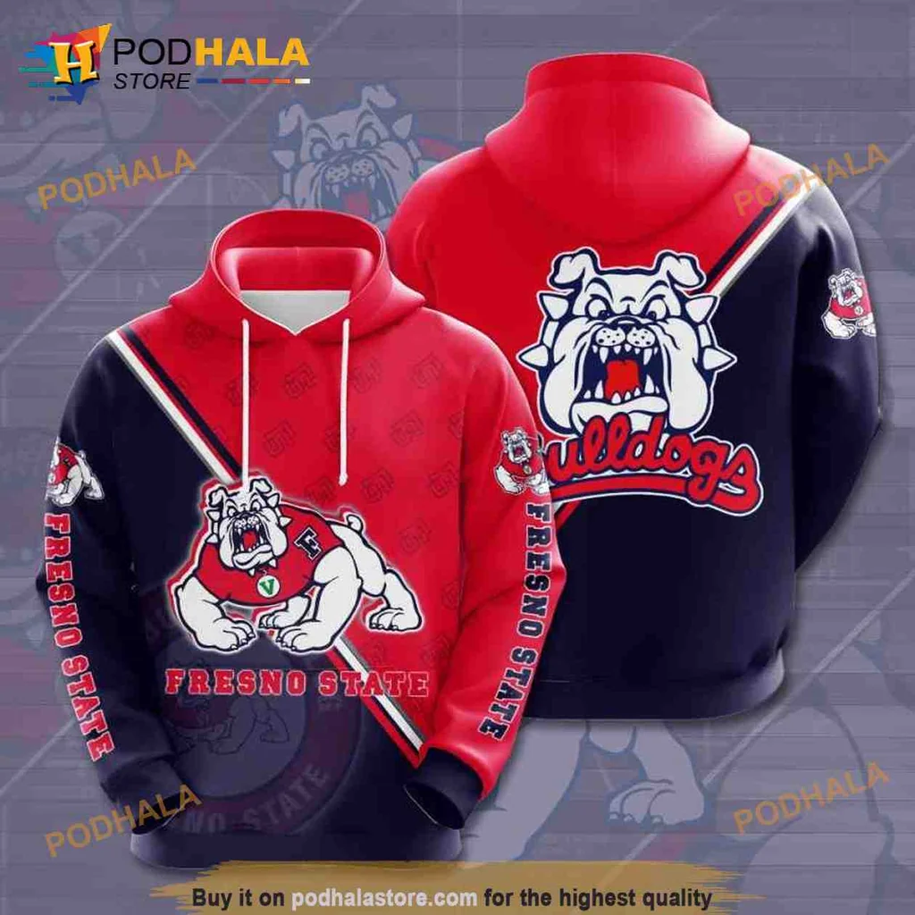 Fresno State Bulldogs 3d Hoodie Featuring Playful Bulldog Design