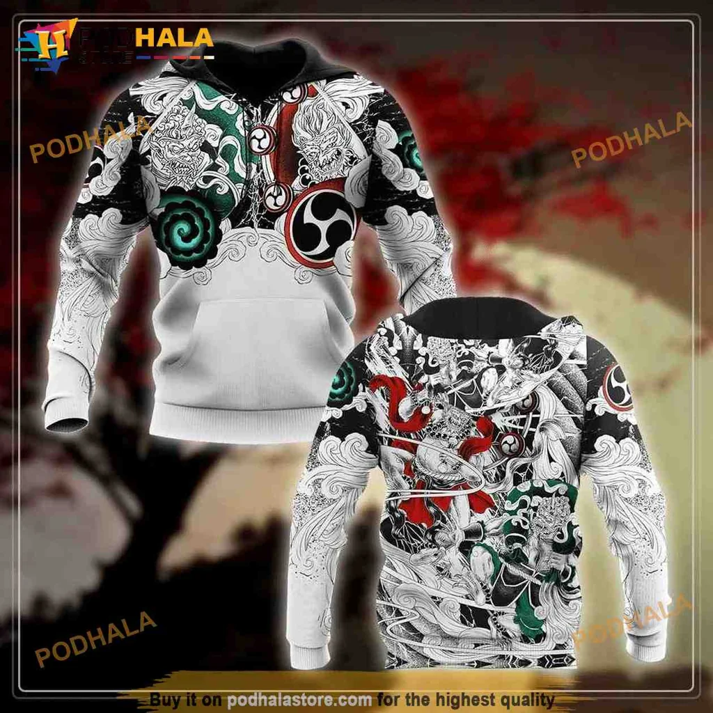 Fujin Raijin 3d Hoodie Featuring Japanese Deities In Dynamic Design