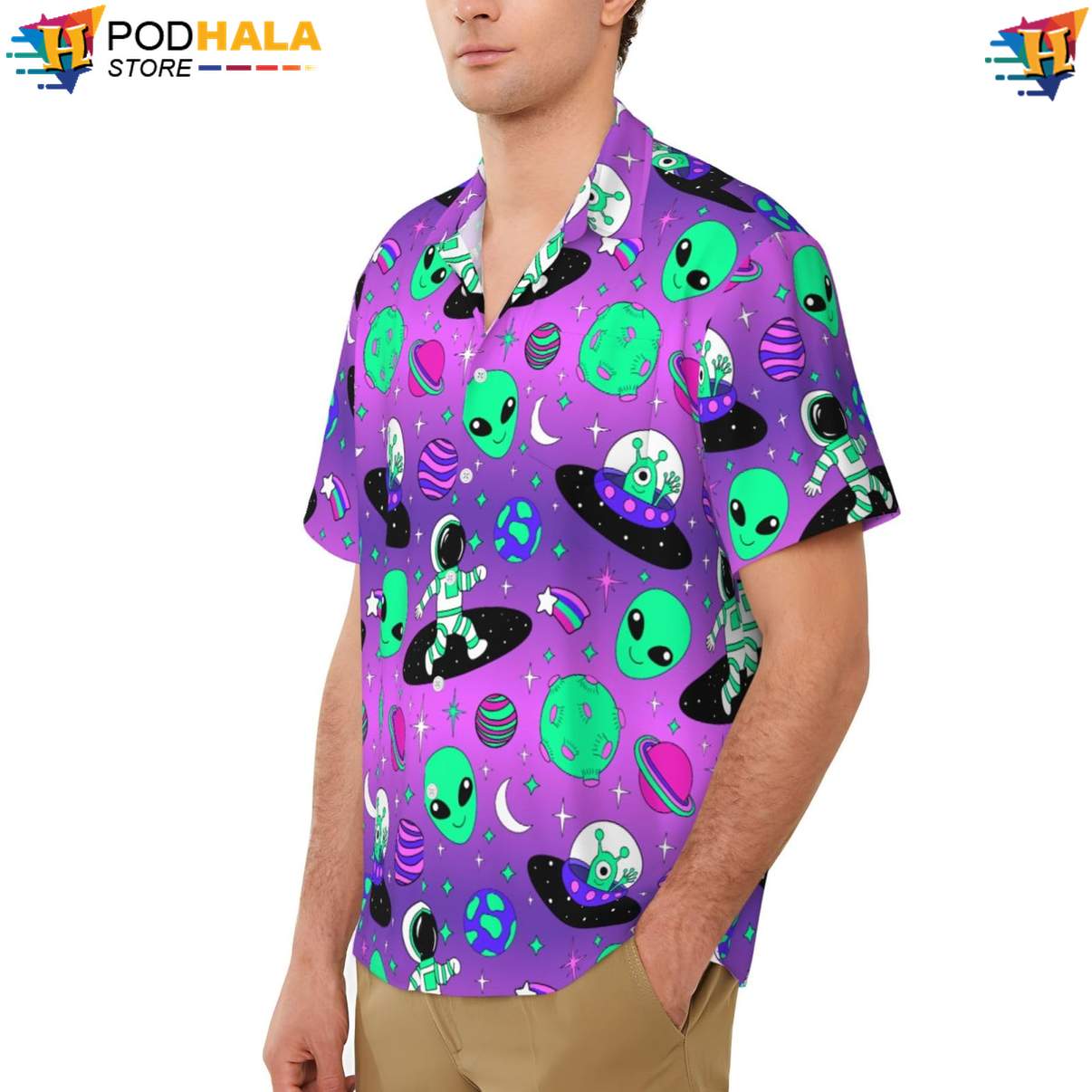 Funny Alien Aloha Shirt Novelty Mens Short Sleeve Button Up Beach Outfit Funny Alien Aloha Shirt Novelty Mens Short Sleeve Button Up Beach Outfit