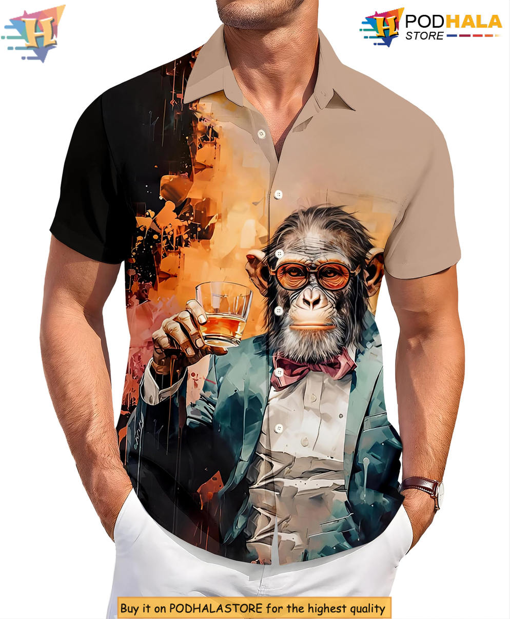 Funny Ape Beach Hawaiian Shirt 2026 Printed Casual Summer BBQ Party Apparel