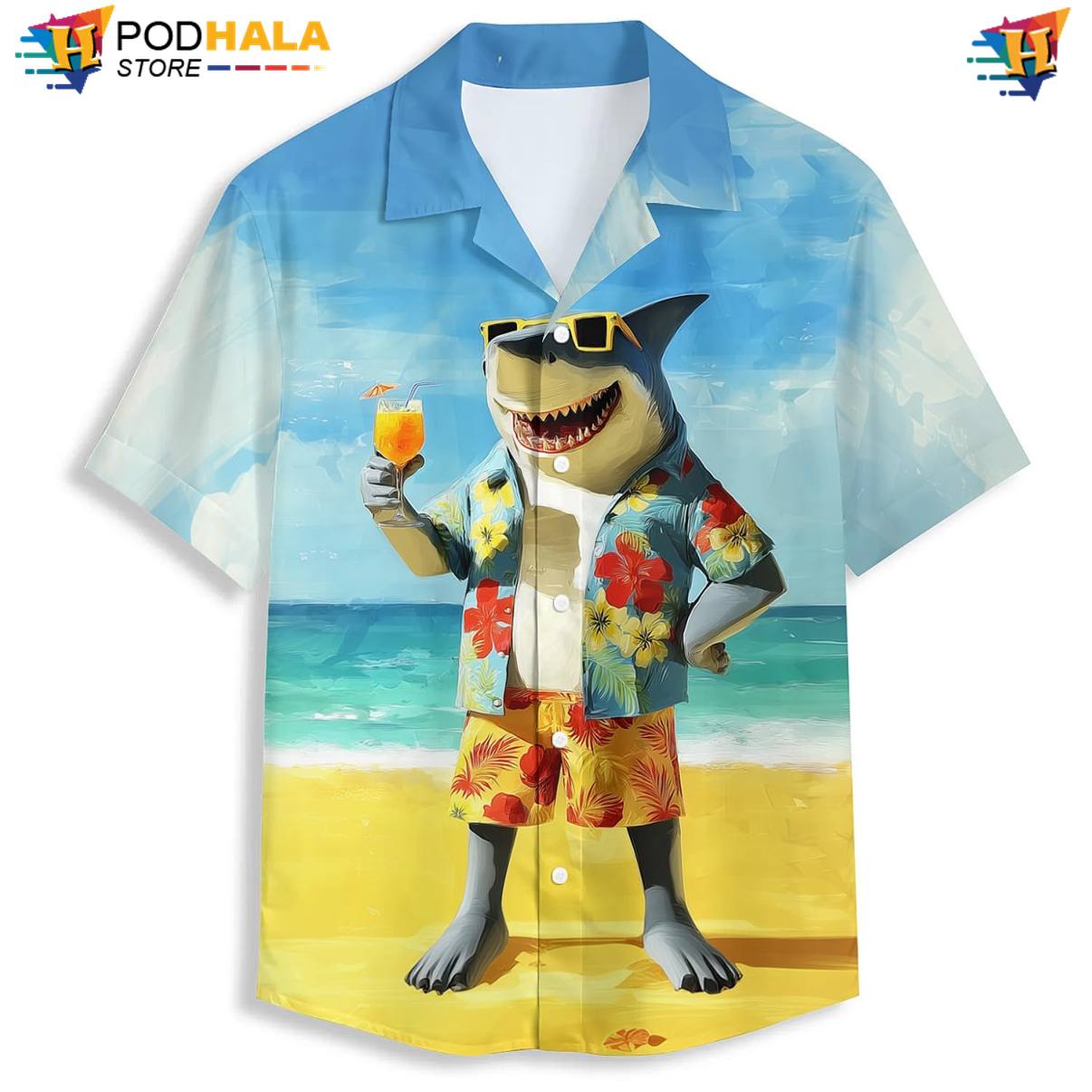Funny Beach Shark Hawaiian Shirt Mens Weekend Vacation Luau Party Clothing