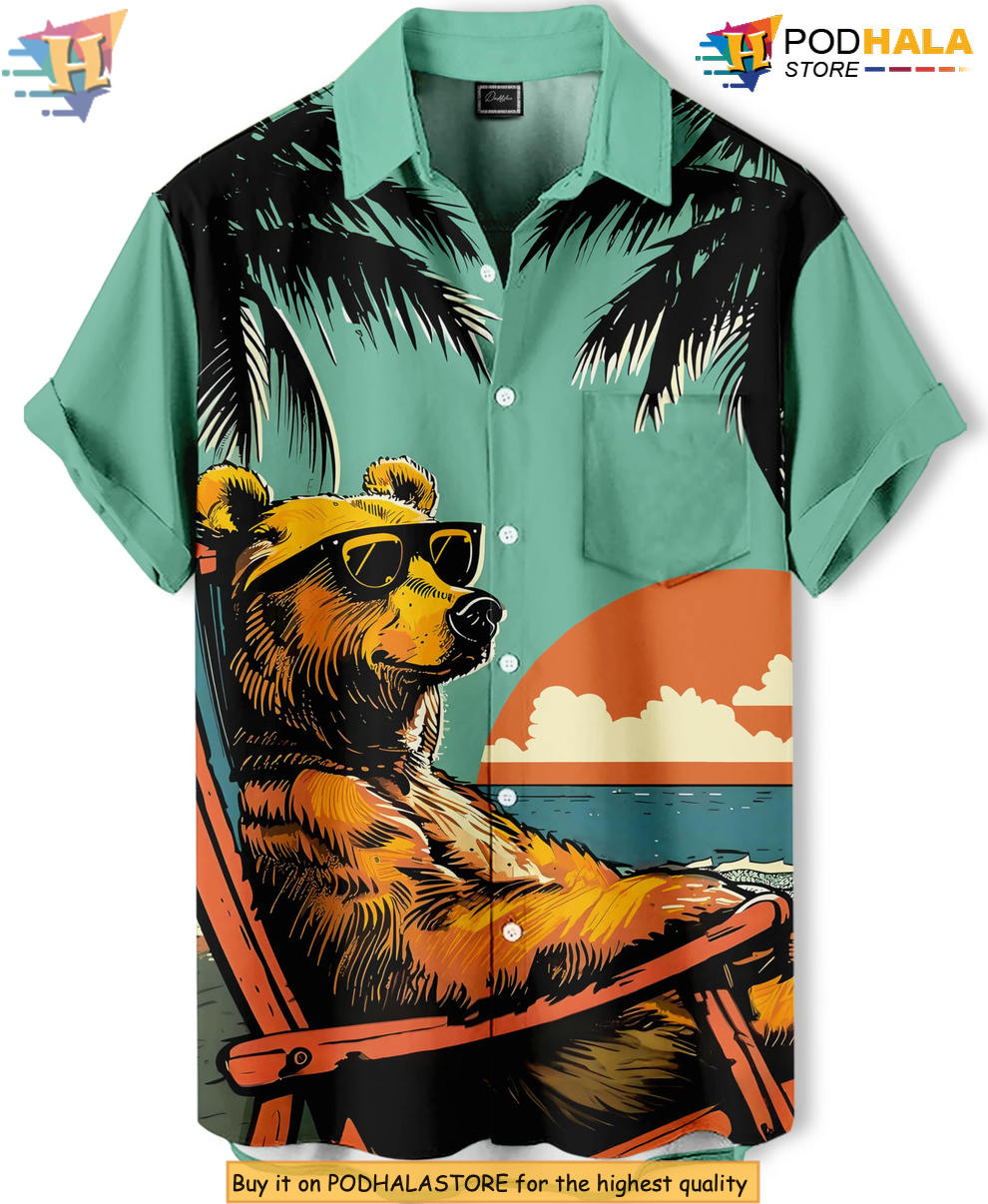 Funny Bear BBQ Hawaiian Shirt 2026 Printed Casual Summer Beach Party Gear