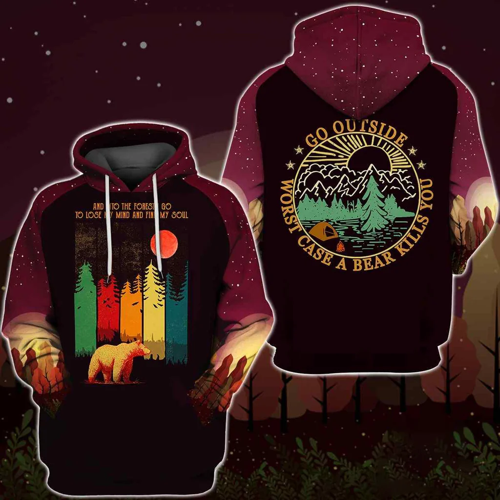 Funny Bear Camping 3d Hoodie, Go Outside Worst Case A Bear Kills You