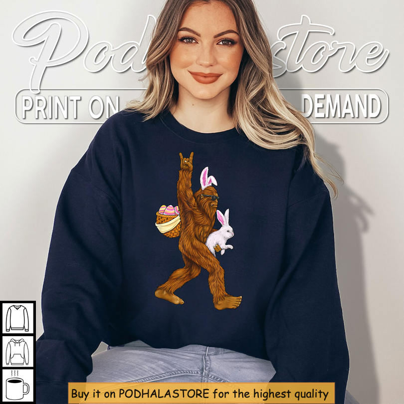 Funny Bigfoot Rock On Rabbit Gift Funny Easter Shirts For Men Boys Kids