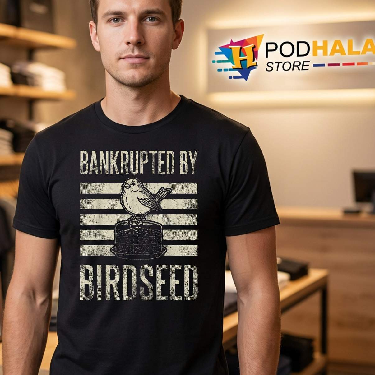 Funny Bird Watching Shirt Bankrupted By Birdseed Humor Lover Graphic Gear