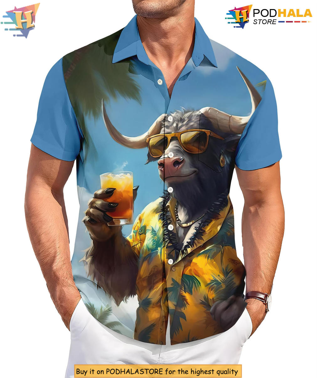 Funny Bison Summer Hawaiian Shirt 2026 Printed Casual Beach Party Fan Gear
