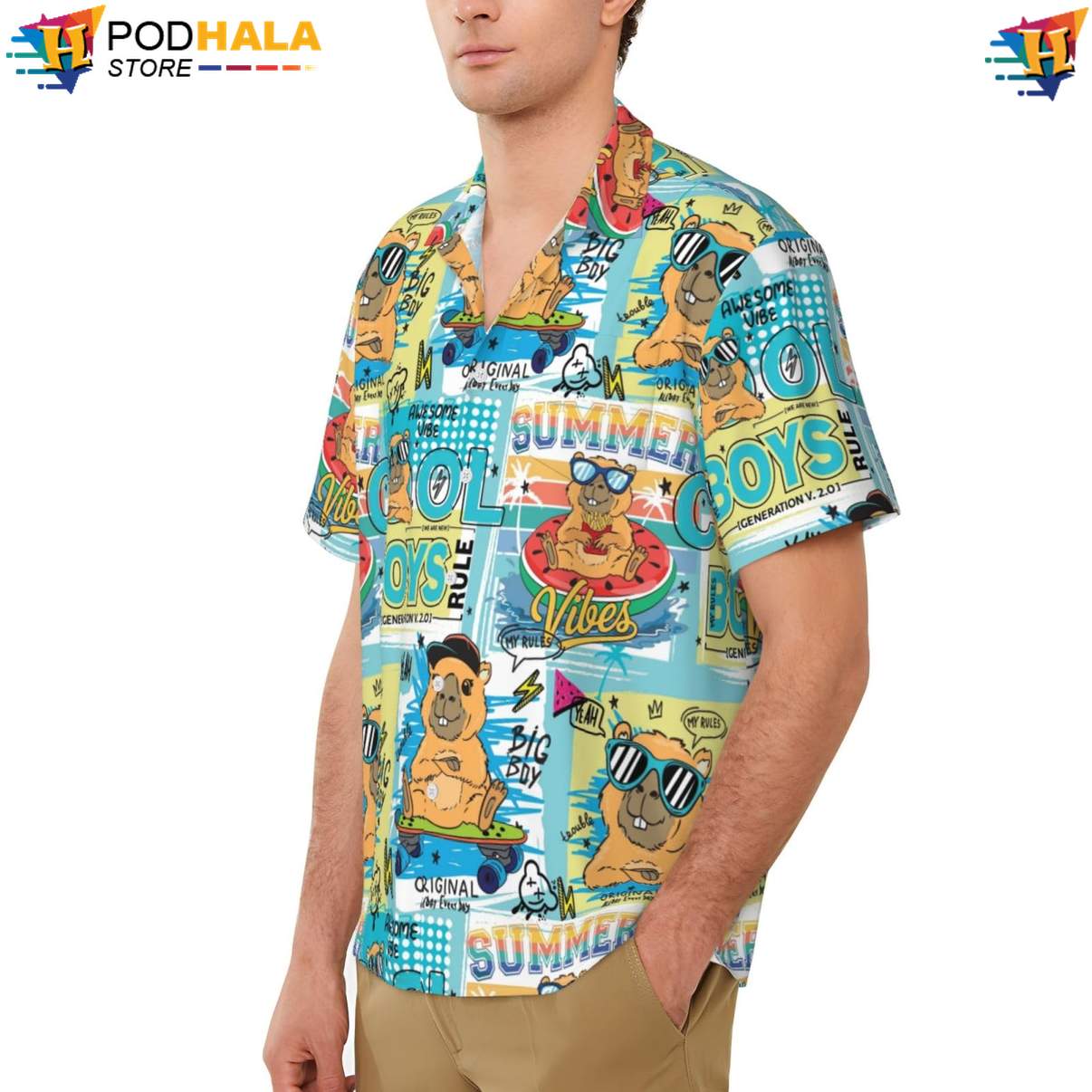 Funny Capybara Aloha Shirt Novelty Mens Short Sleeve Button Up Beachwear Funny Capybara Aloha Shirt Novelty Mens Short Sleeve Button Up Beachwear