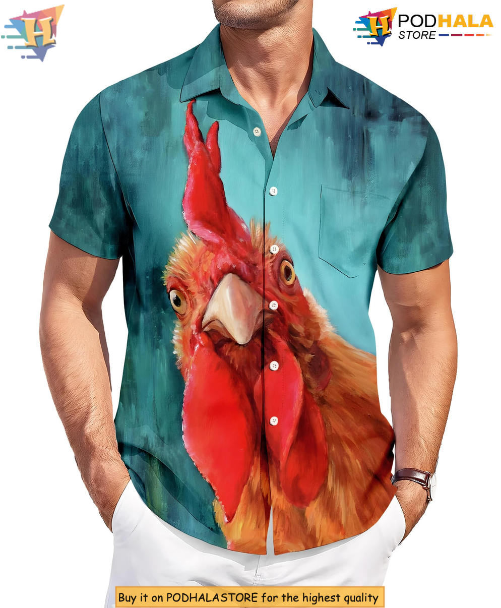 Funny Chicken Party Hawaiian Shirt 2026 Printed Casual Summer Beach Apparel