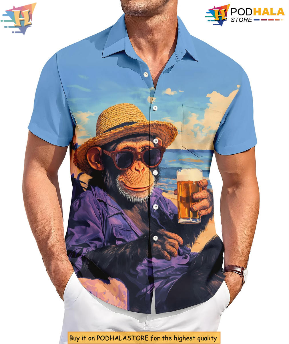 Funny Chimpanzee Summer Hawaiian Shirt 2026 Printed Casual Beach Party Gear