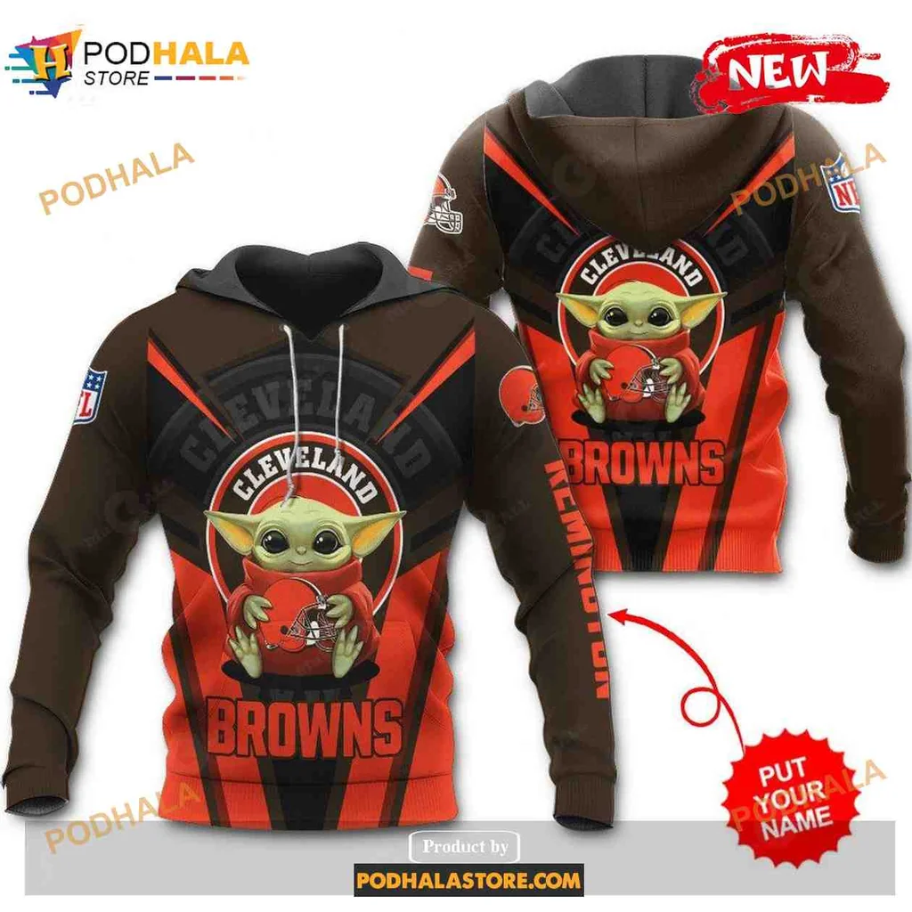 Funny Cleveland Browns Baby Yoda 3d Hoodie, Playful Nfl Apparel For Fans