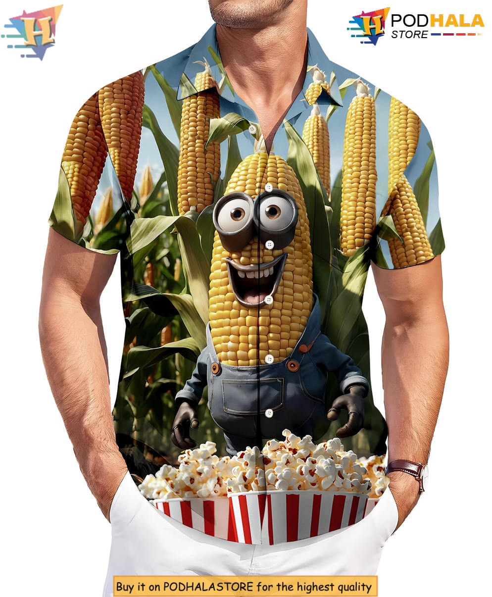Funny Corn Summer Hawaiian Shirt 2026 Printed Casual Beach Party BBQ Apparel