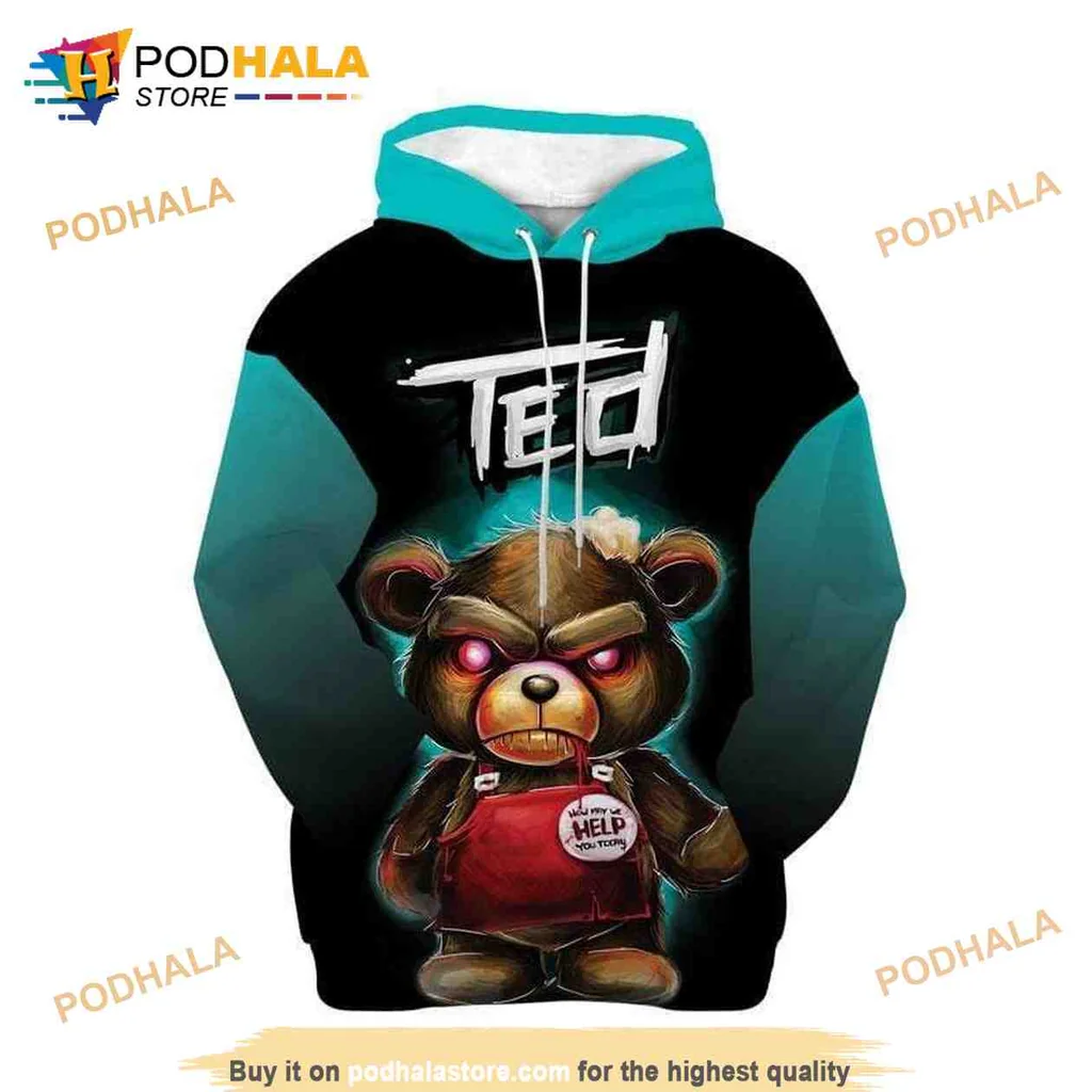 Funny Devil Bear 3d Hoodie With Glowing Red Eyes And Mischievous Expression