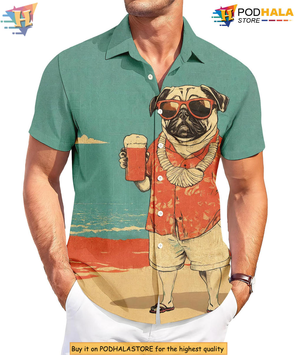 Funny Dog Summer Hawaiian Shirt 2026 Printed Casual Beach Party Fan Apparel