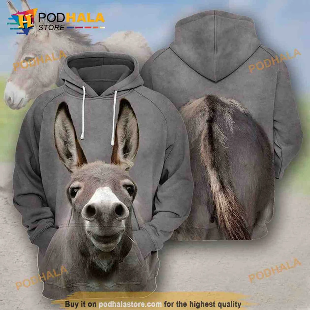 Funny Donkey Humor 3d Hoodie Featuring Playful Realistic Design