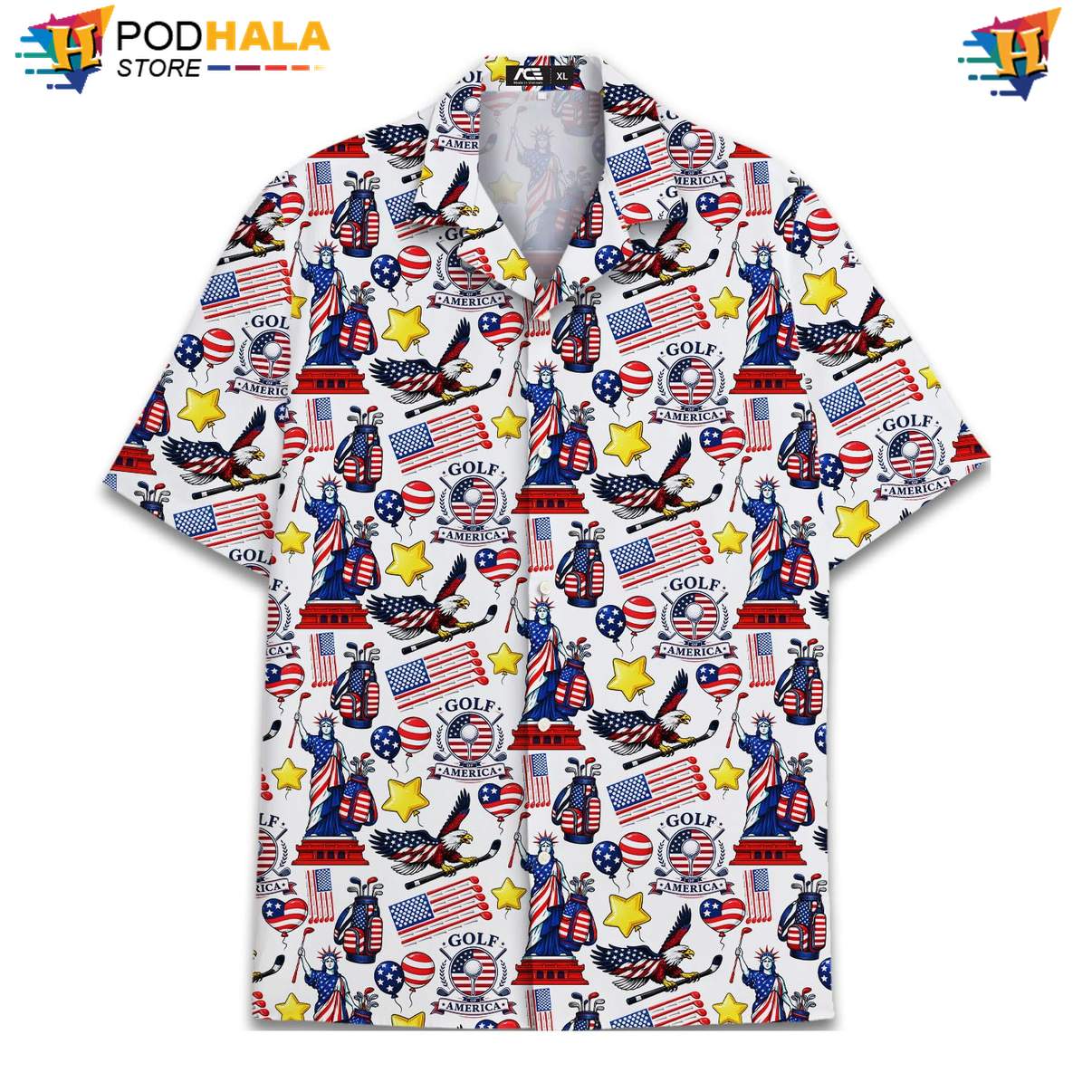 Funny Eagle Golf Hawaiian Shirt, Patriotic Short Sleeve Button Down For 4th Of July