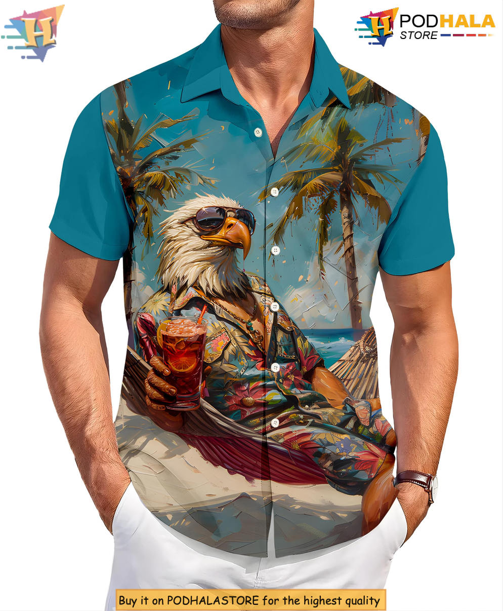 Funny Eagle Summer Hawaiian Shirt 2026 Printed Casual Beach Party Fan Gear