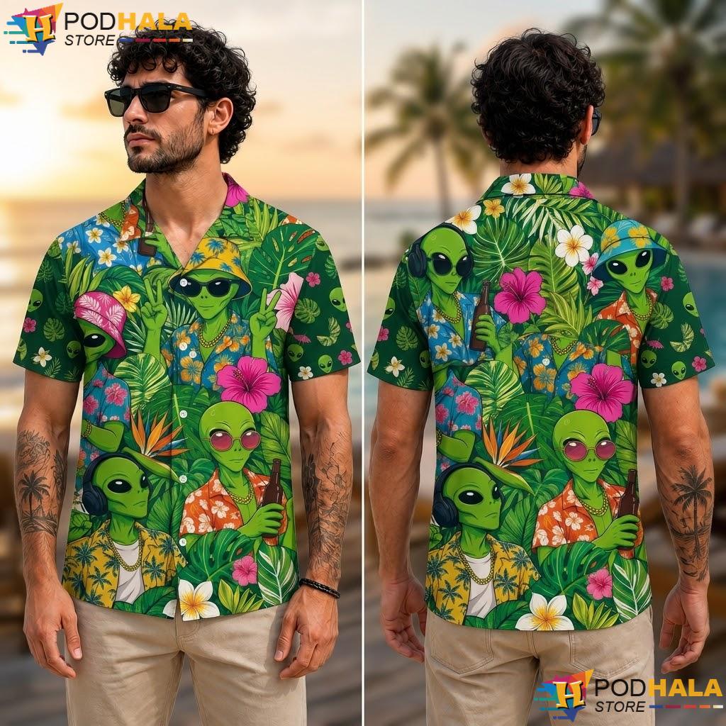 Funny Festival Alien Aloha Shirt Whimsical Tropical Mens Apparel Funny Festival Alien Aloha Shirt Whimsical Tropical Mens Apparel