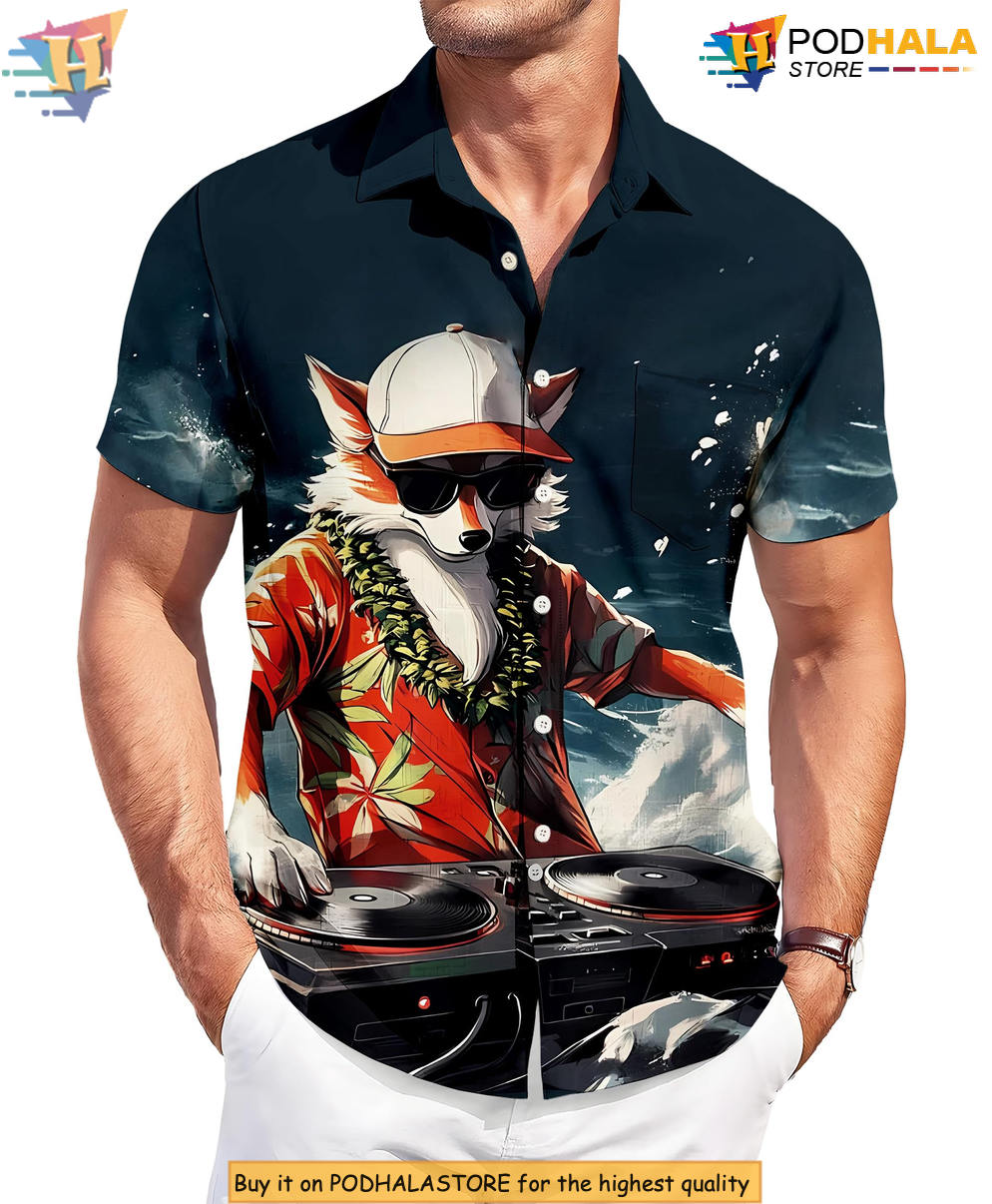 Funny Fox Summer Hawaiian Shirt 2026 Printed Casual Beach Party BBQ Apparel