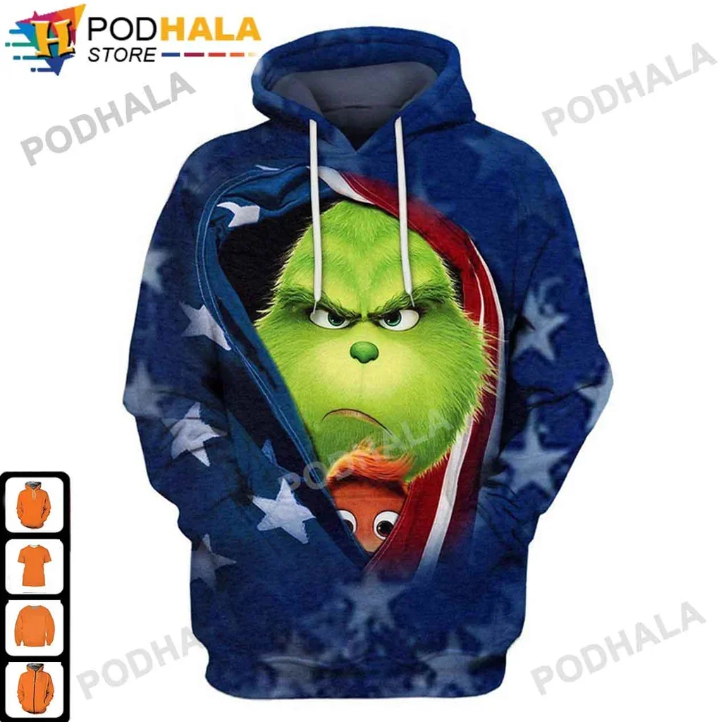 Funny Grinch Dog Patriotic 3d Hoodie With American Flag Design
