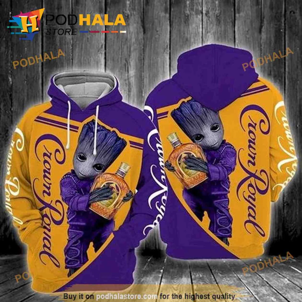 Funny Groot Crown Royal 3d Hoodie Featuring Playful Tree Character Design