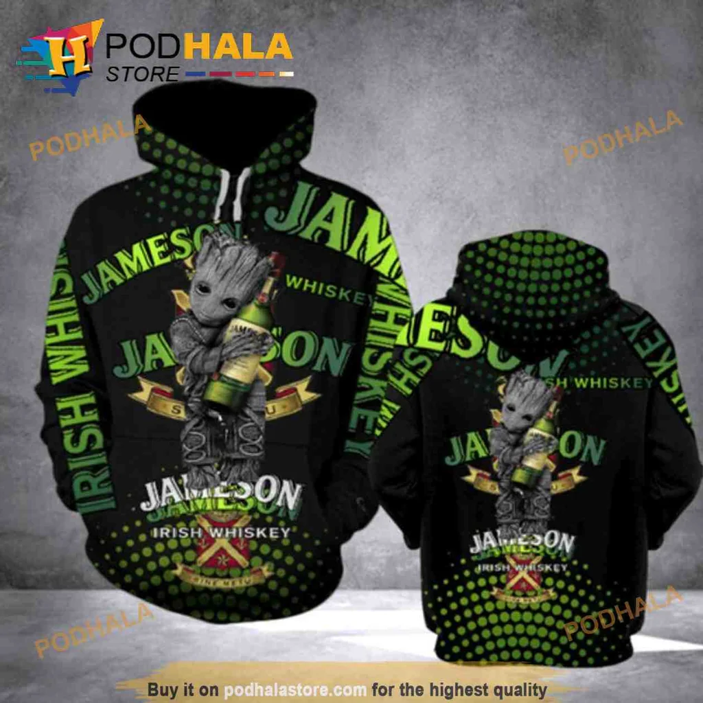 Funny Groot Irish Whiskey 3d Hoodie Featuring Playful Cartoon Design
