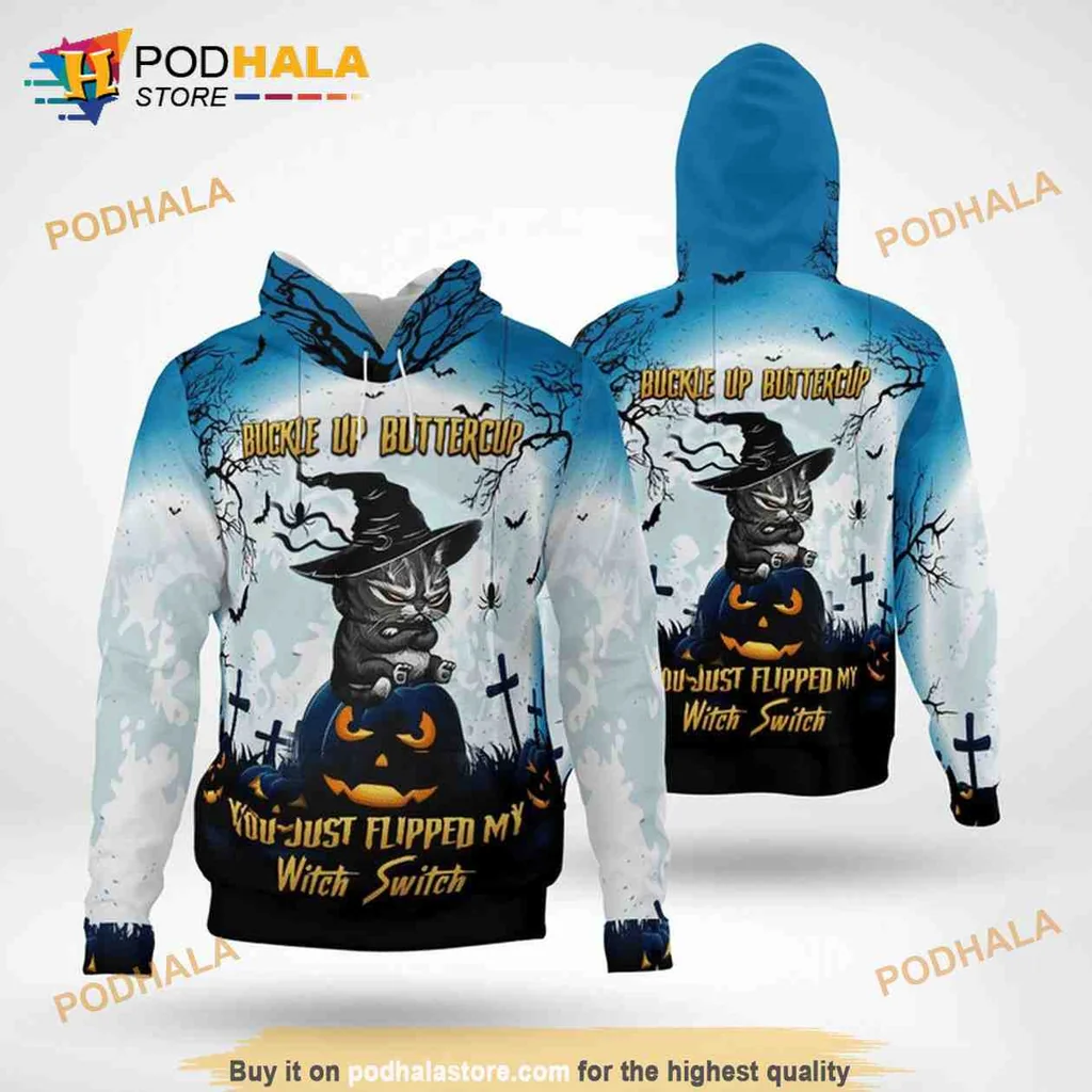 Funny Grumpy Cat Halloween 3d Hoodie, Buckle Up Buttercup Design