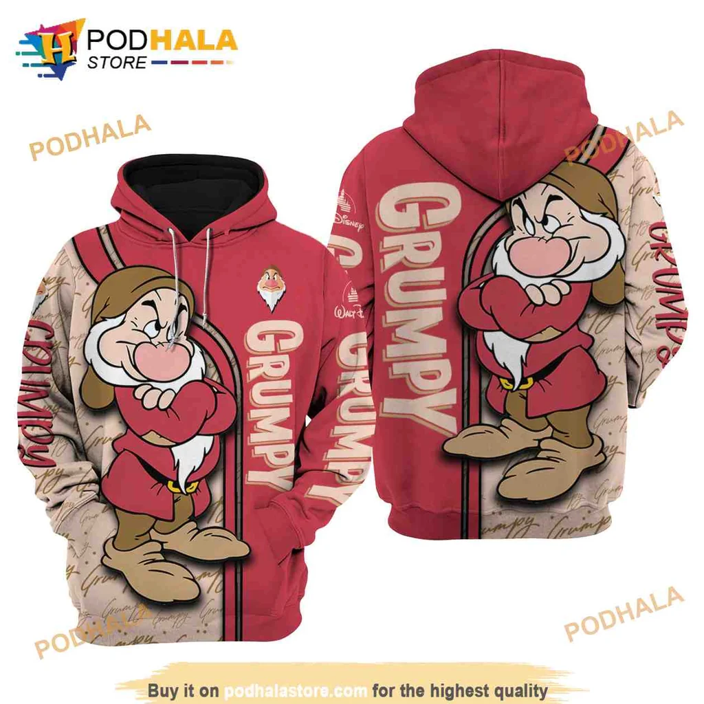 Funny Grumpy Dwarf All Over Print Hoodie With Bold Cartoon Graphic Design Funny Grumpy Dwarf All Over Print Hoodie With Bold Cartoon Graphic Design