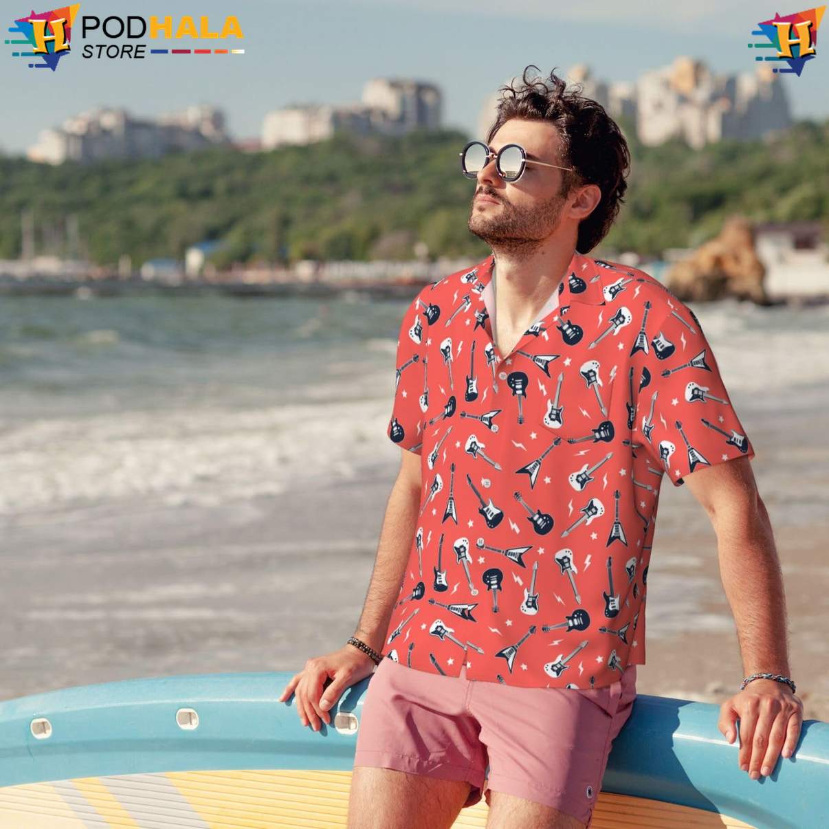 Funny Guitar Rock Tropical Shirt Novelty Mens Short Sleeve Beachwear Outfit Funny Guitar Rock Tropical Shirt Novelty Mens Short Sleeve Beachwear Outfit