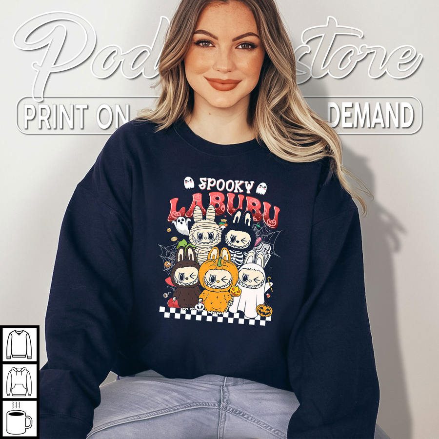 Funny Halloween Shirt With Spooky Labubu Bunnies And Ghost Friends