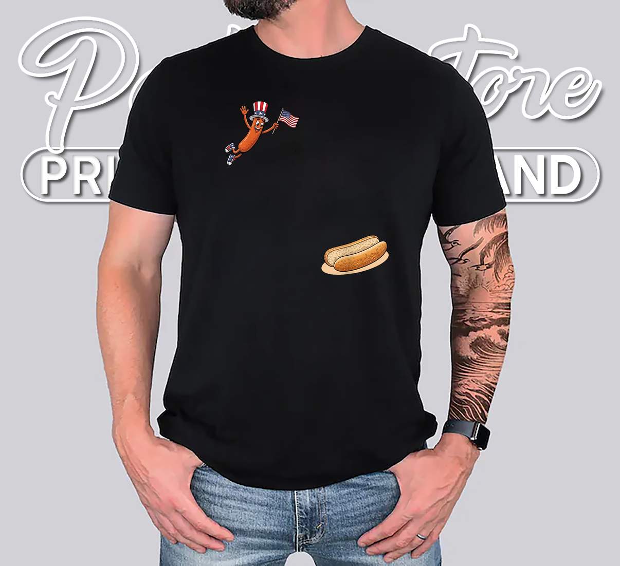Funny Hotdog Dive Shirt Freedom Uncle Sam Jumping Into Bun Graphic Apparel