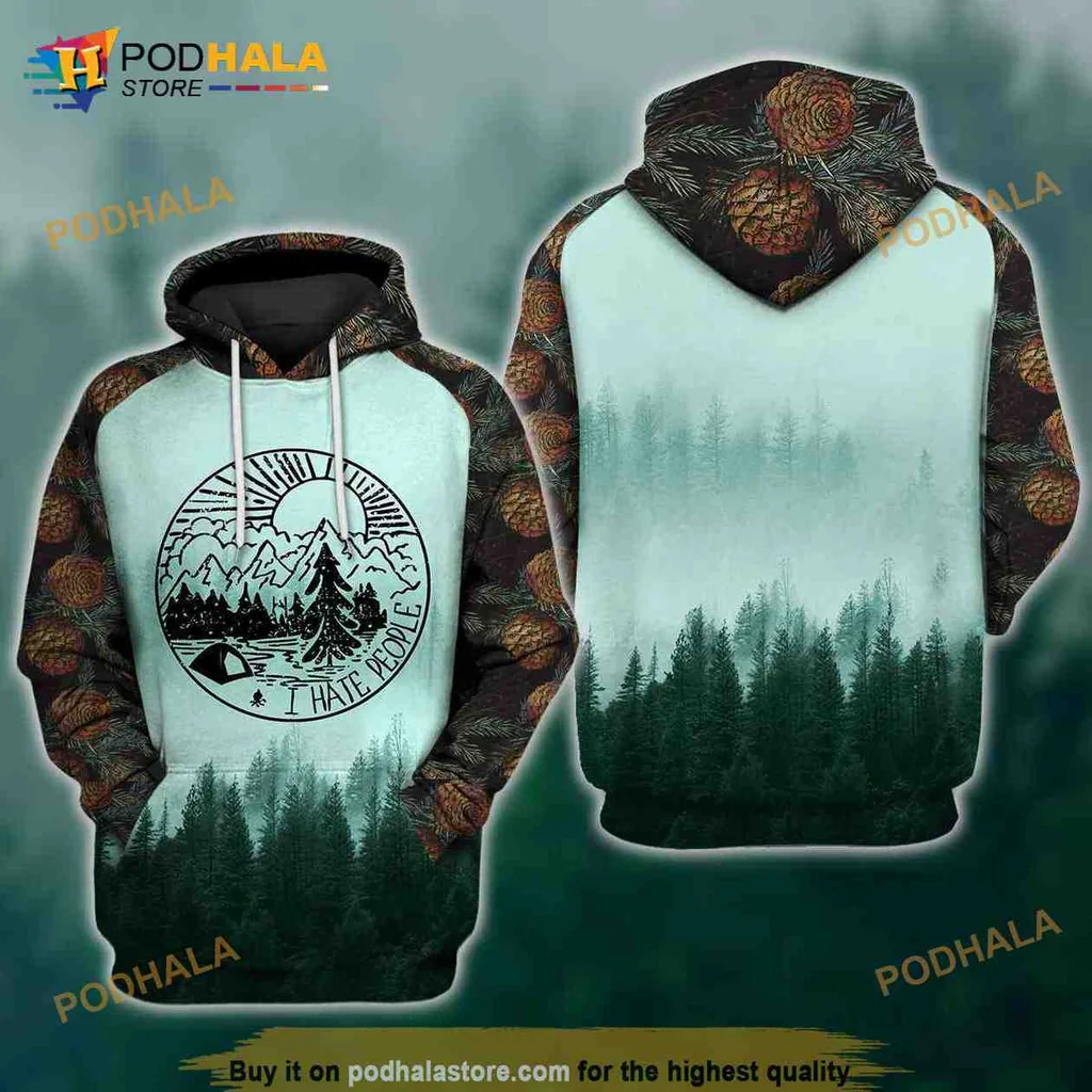 Funny Introvert Camping Pine Cone 3d Hoodie With Mountain Landscape Design