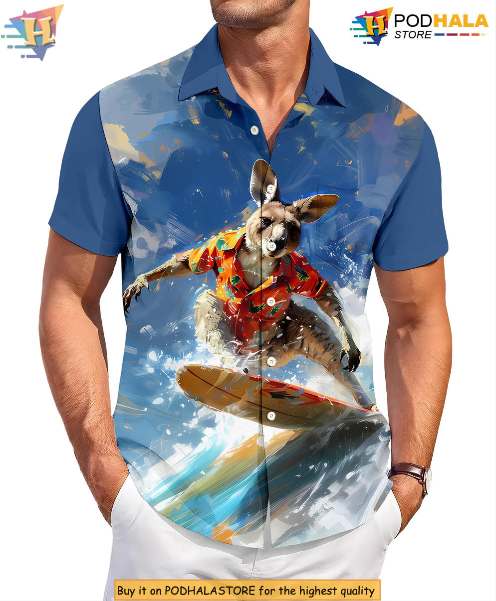 Funny Kangaroo Summer Hawaiian Shirt 2026 Printed Casual Beach Party Gear