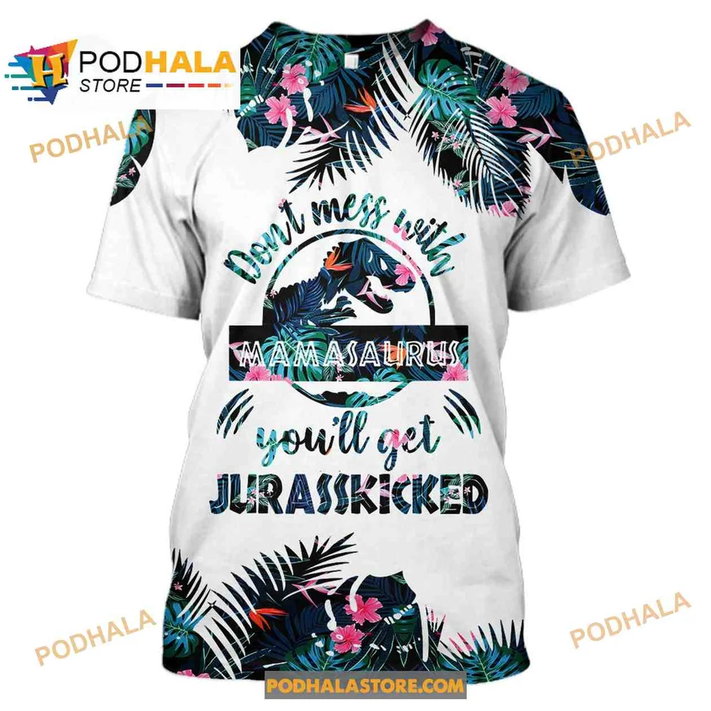 Funny Mamasaurus AOP Hoodie With Jurassic Humor And Tropical Design Funny Mamasaurus AOP Hoodie With Jurassic Humor And Tropical Design