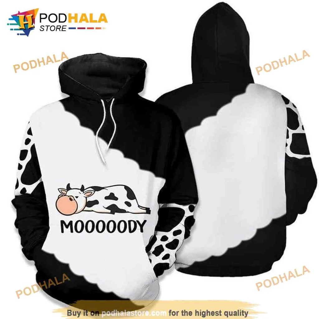 Funny Moody Cow 3d Hoodie With Playful Cartoon Design