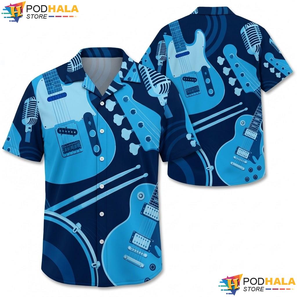 Funny Music Note Aloha Shirt Musical Instrument Graphic Summer Apparel