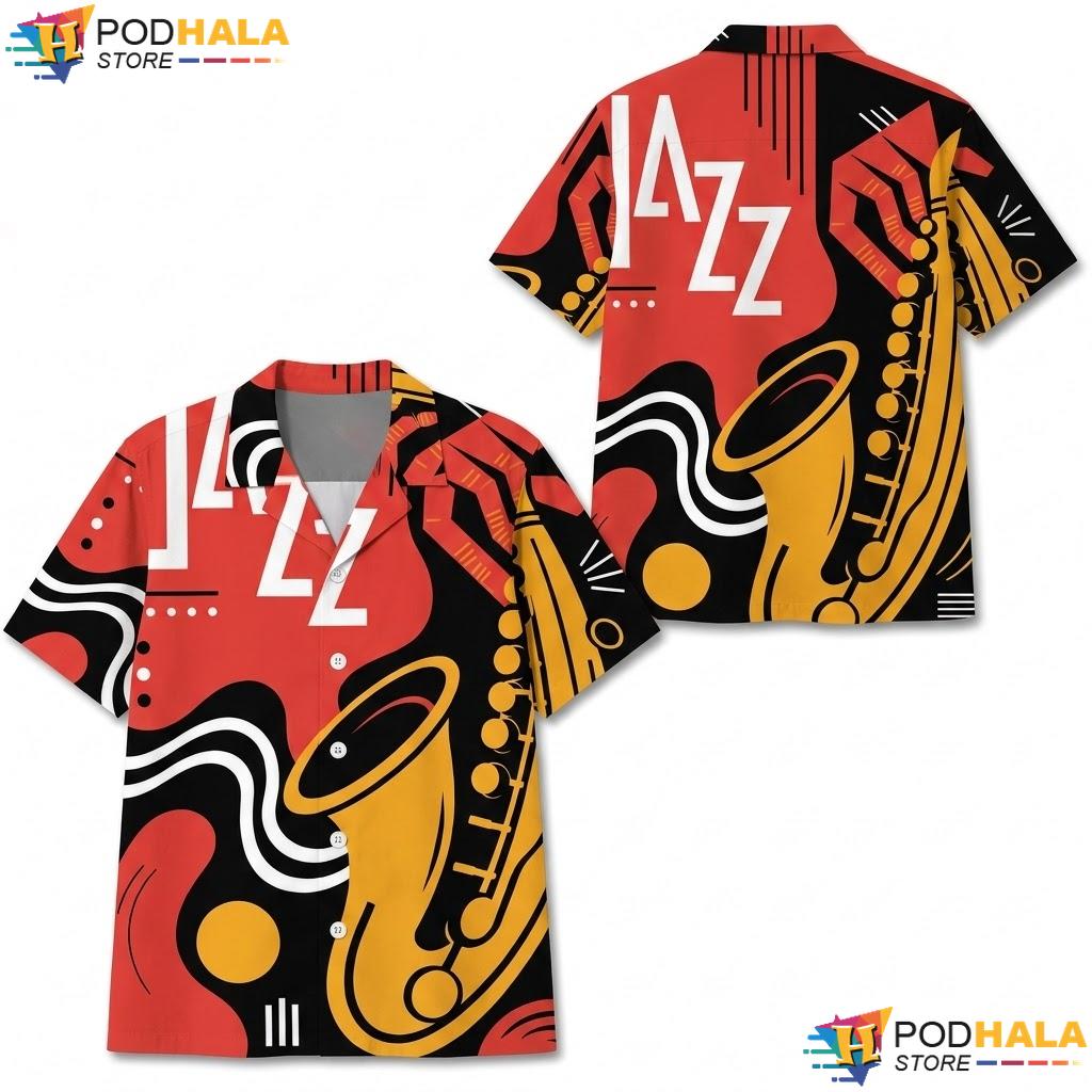 Funny Music Note Saxophone Aloha Shirt Retro Mens Casual Summer Top