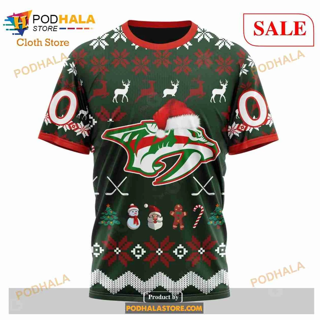 Funny Nashville Predators Hoodie With Santa Hat And Holiday Elements - Product View 6 Funny Nashville Predators Hoodie With Santa Hat And Holiday Elements - Product View 6
