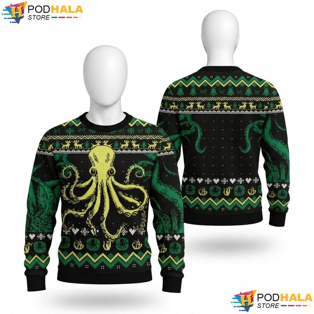 Funny Octopus Humorous Holiday Ugly Sweater Christmas Pullover Mens Top