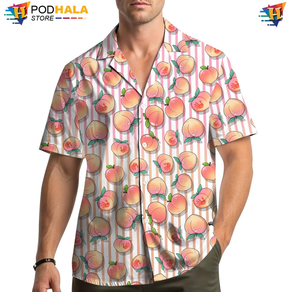 Funny Peach Fire Aloha Shirt Mens Novelty Weekend Beach Festival Camp Gear