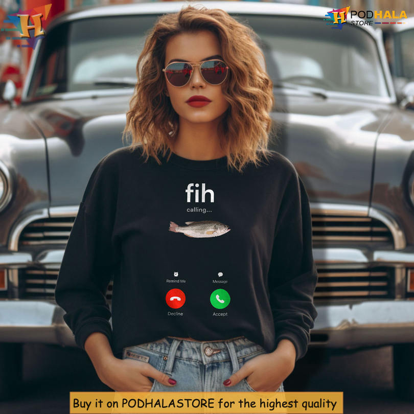 Funny Phone Screen Fish Design Fih Is Calling Parody Tee