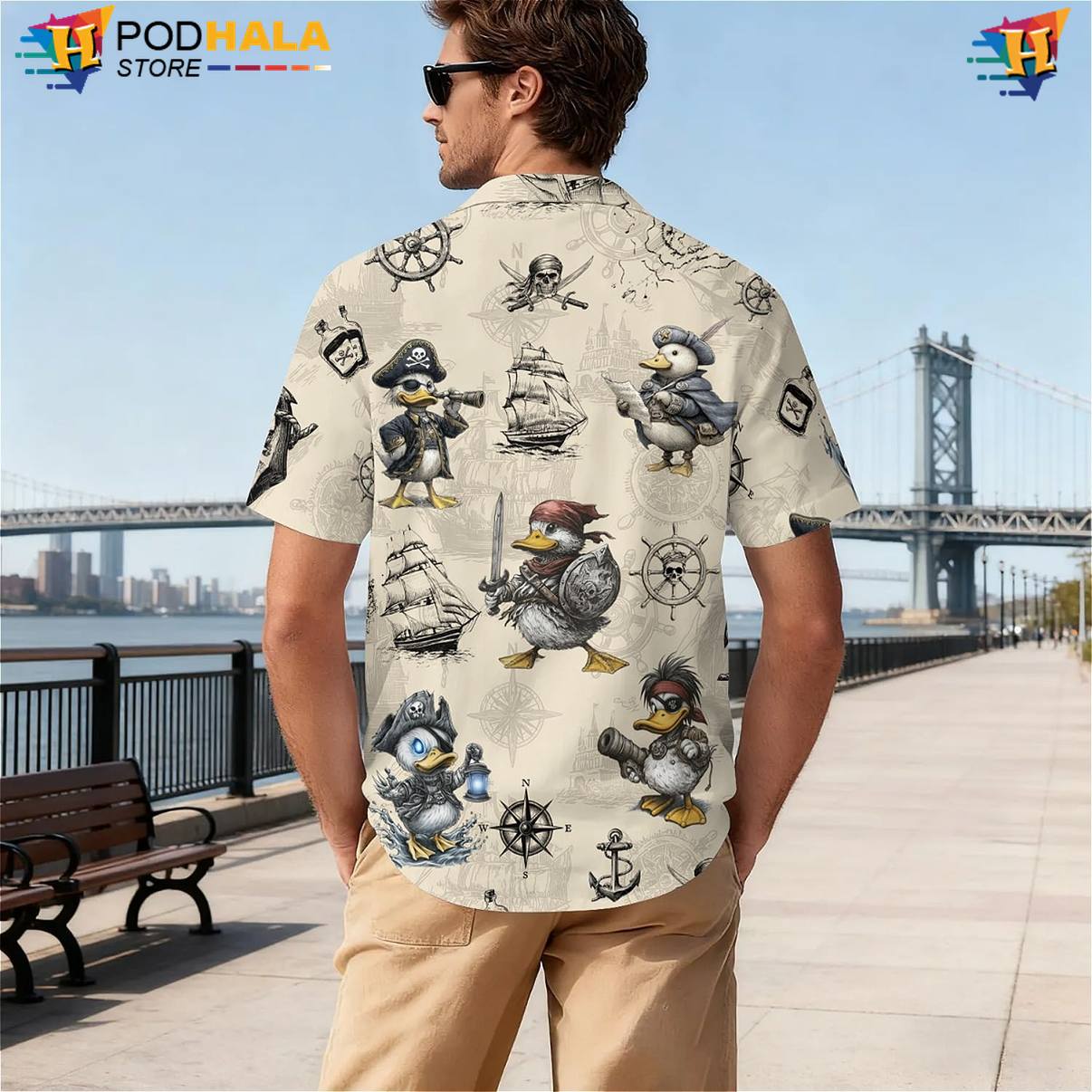Funny Pirate Duck Short-sleeve button-up shirt Mens Novelty Holiday Cruise Outfit Gear Funny Pirate Duck Short-sleeve button-up shirt Mens Novelty Holiday Cruise Outfit Gear