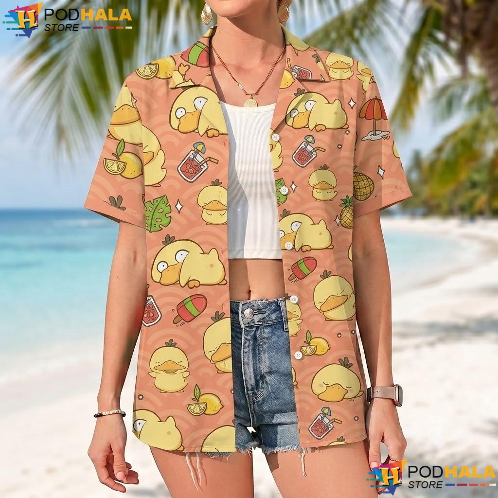 Funny Psyduck Short-sleeve button-up shirt Casual Kawaii Summer Anime Apparel Top Funny Psyduck Short-sleeve button-up shirt Casual Kawaii Summer Anime Apparel Top