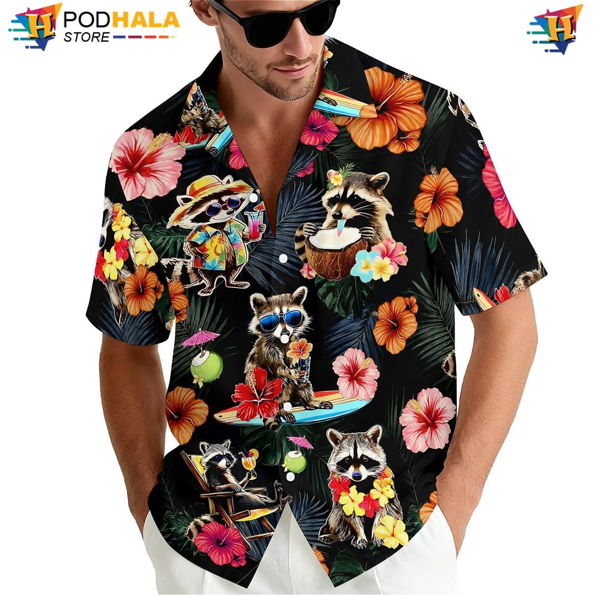 Funny Raccoon Tropical Shirt Mens Graphic Weekend Holiday Cruise Apparel Top Funny Raccoon Tropical Shirt Mens Graphic Weekend Holiday Cruise Apparel Top