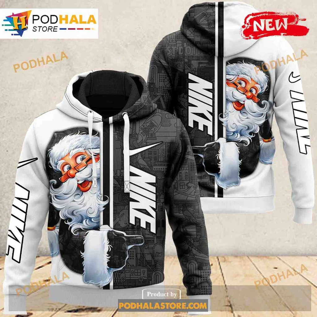 Funny Santa Claus 3d Hoodie With Whimsical Design And Nike Logo