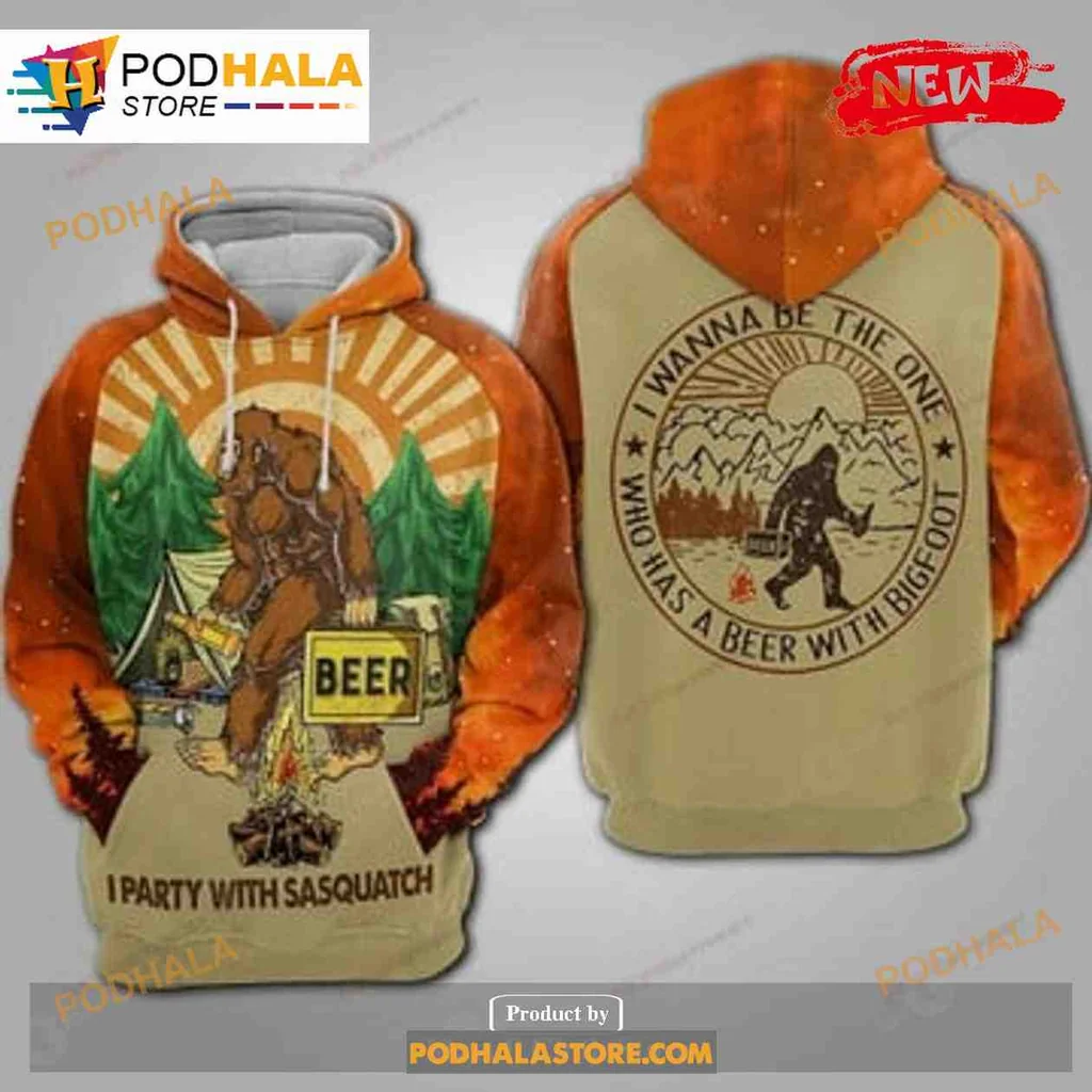 Funny Sasquatch Camping 3d Hoodie With Beer And Forest Theme