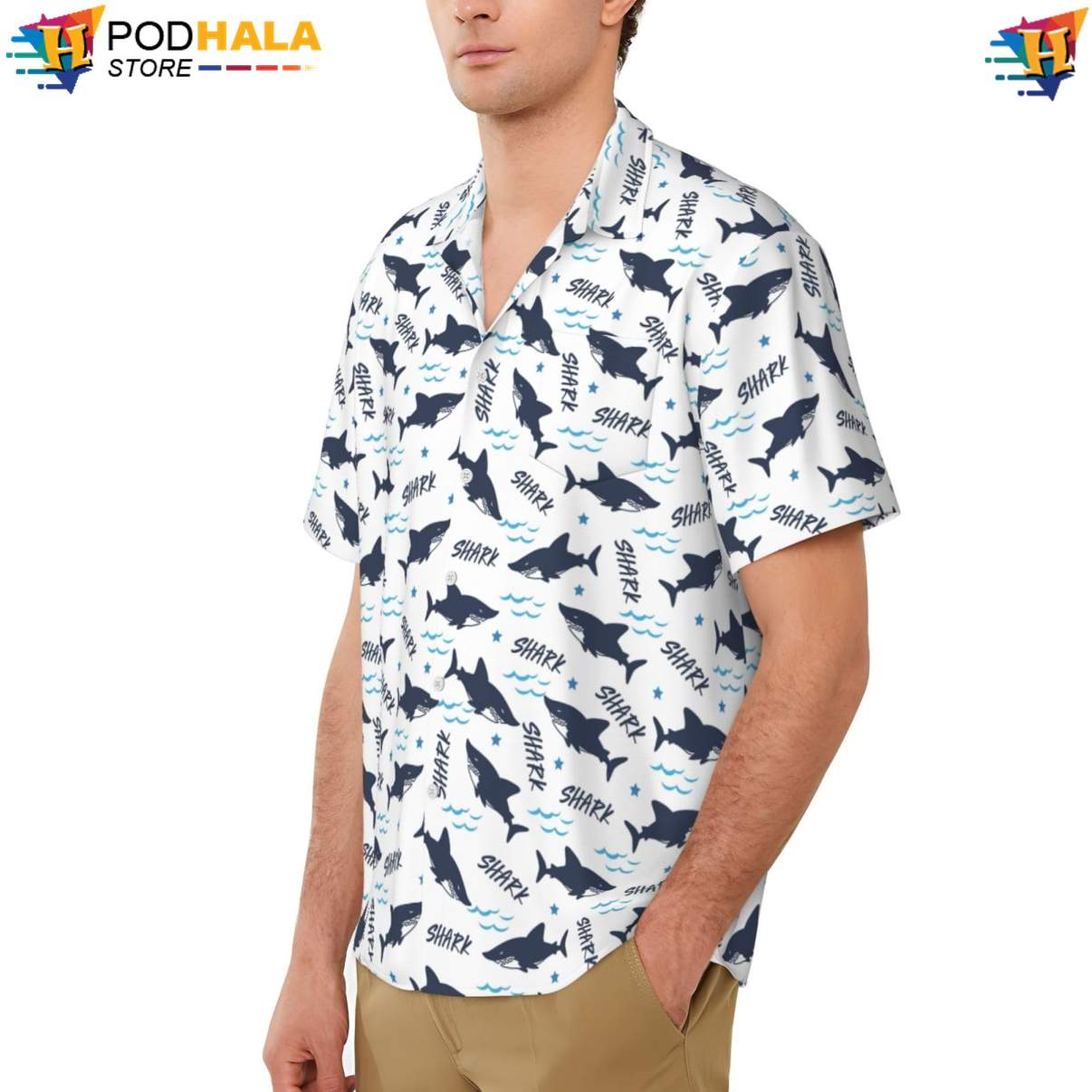 Funny Shark Aloha Shirt Novelty Mens Short Sleeve Button Up Beach Outfit Funny Shark Aloha Shirt Novelty Mens Short Sleeve Button Up Beach Outfit
