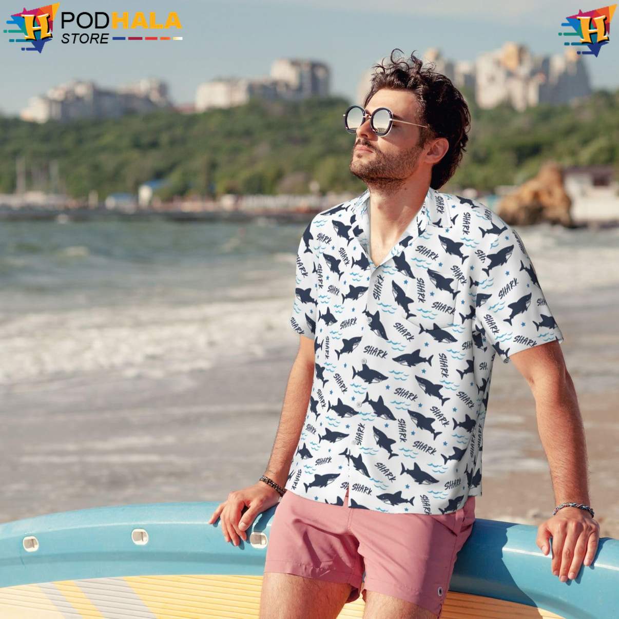Funny Shark Tropical Shirt Novelty Mens Short Sleeve Button Up Beach Outfit Funny Shark Tropical Shirt Novelty Mens Short Sleeve Button Up Beach Outfit