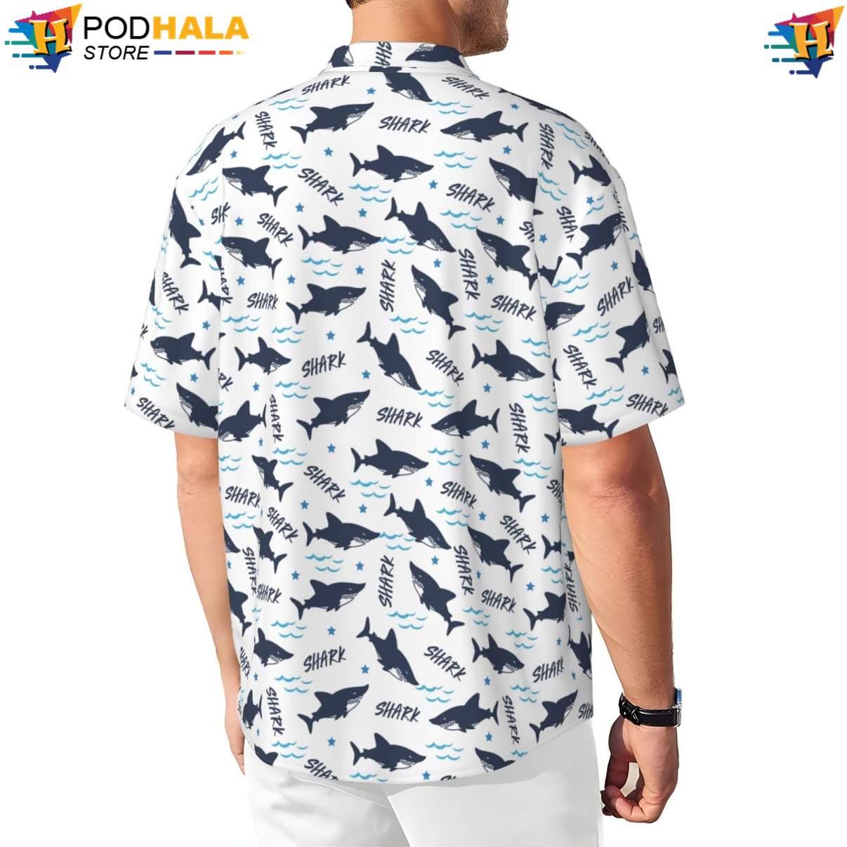 Funny Shark Short-sleeve button-up shirt Novelty Mens Short Sleeve Button Up Beach Outfit Funny Shark Short-sleeve button-up shirt Novelty Mens Short Sleeve Button Up Beach Outfit