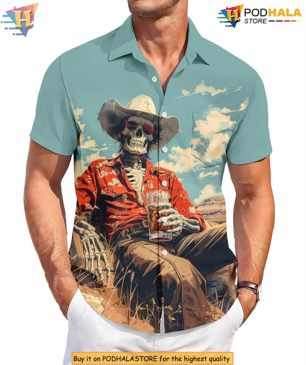 Funny Skeleton BBQ Hawaiian Shirt 2026 Printed Casual Summer Party Apparel