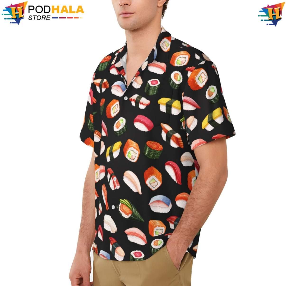 Funny Sushi Black Aloha Shirt Novelty Mens Short Sleeve Beachwear Outfit Funny Sushi Black Aloha Shirt Novelty Mens Short Sleeve Beachwear Outfit